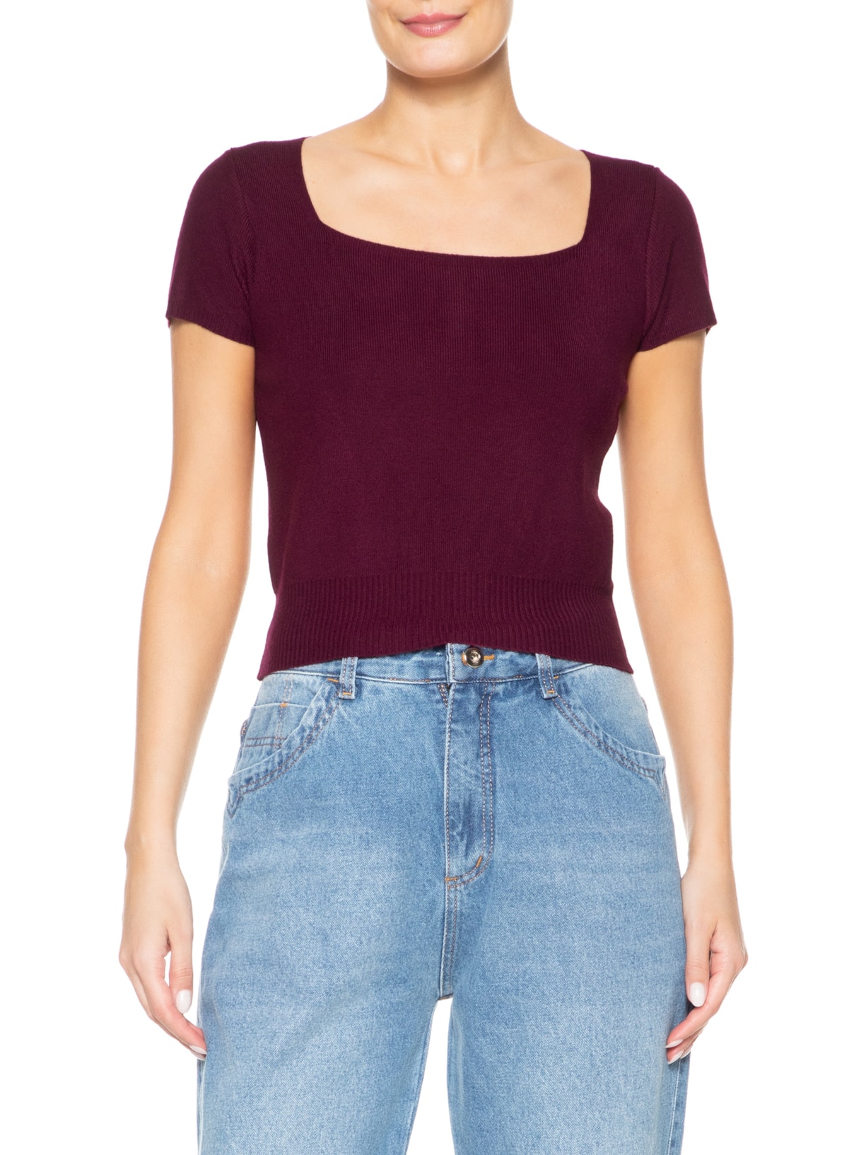 Blusa Feminina Tricot Manga Curta Roxo Basiq