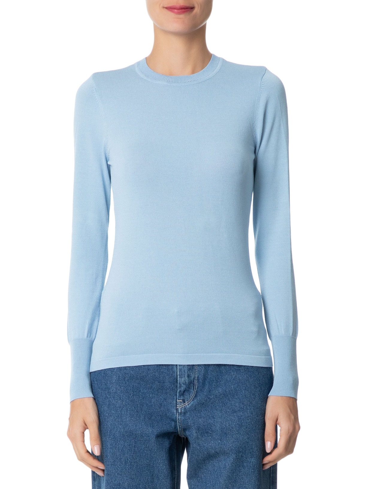 Blusa Feminina Tricot Manga Longa Azul Animale