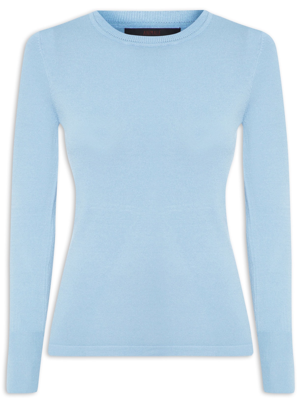 Blusa Feminina Tricot Manga Longa Azul Animale