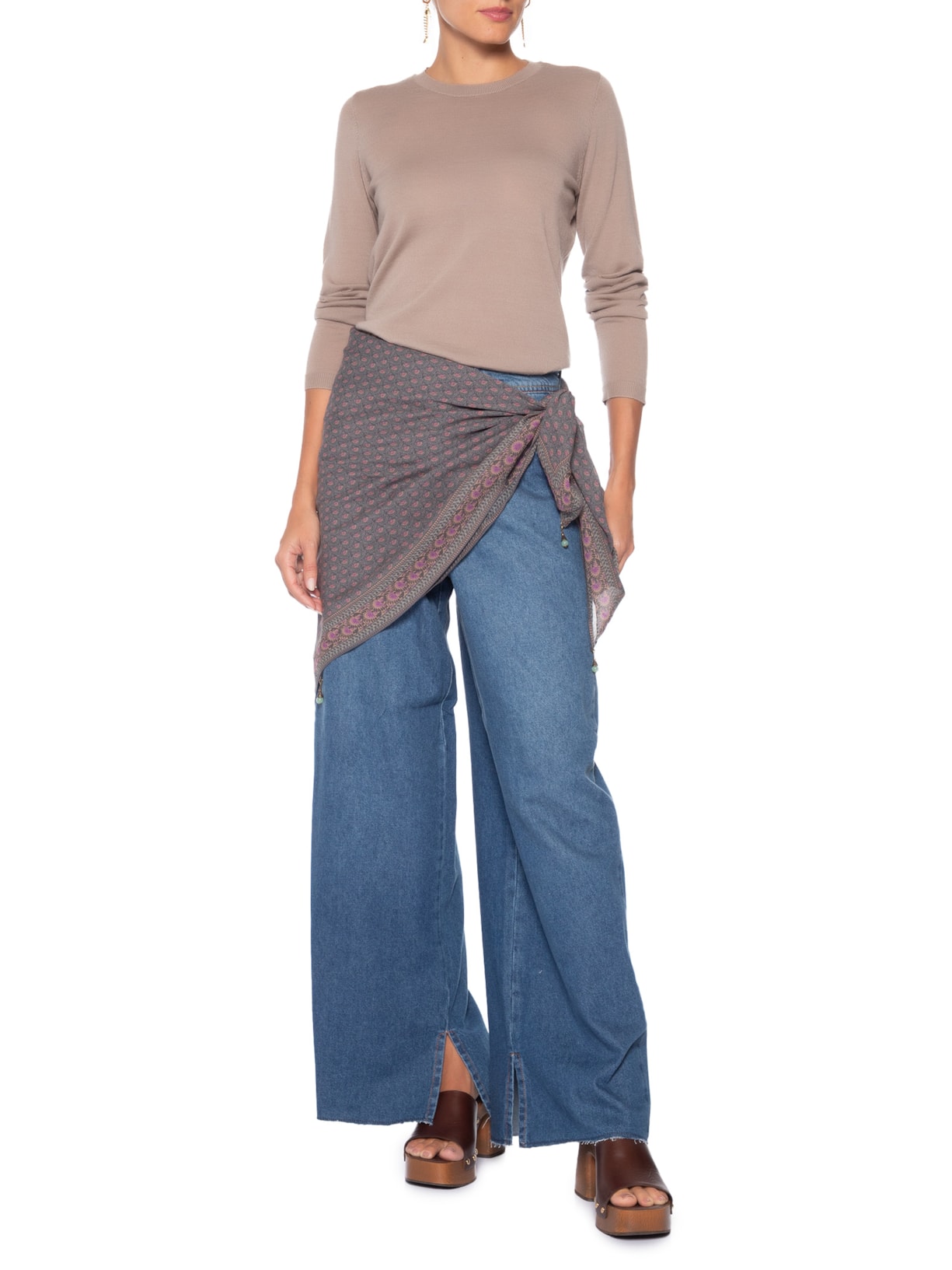 Blusa Feminina Tricot Manga Longa Bege Maria Filó