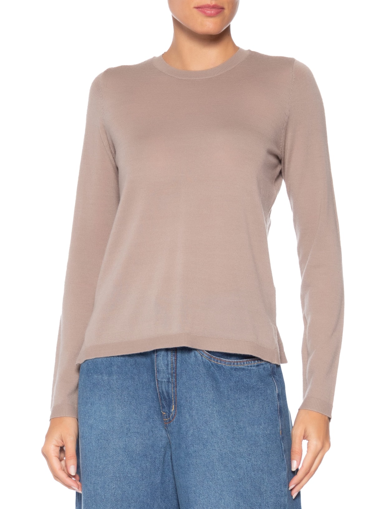 Blusa Feminina Tricot Manga Longa Bege Maria Filó