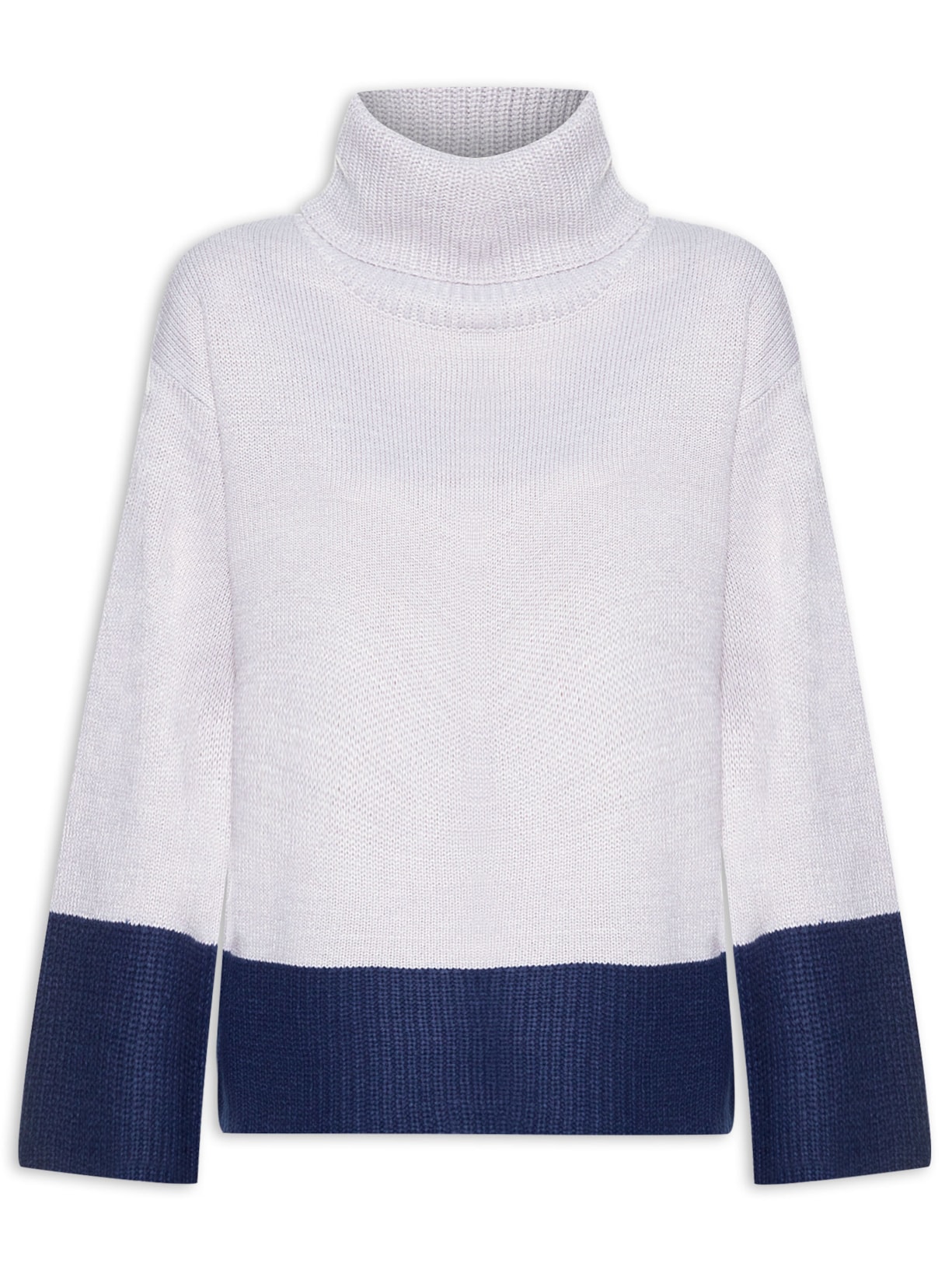 Blusa Feminina Tricot Manga Longa Bicolor - Cinza