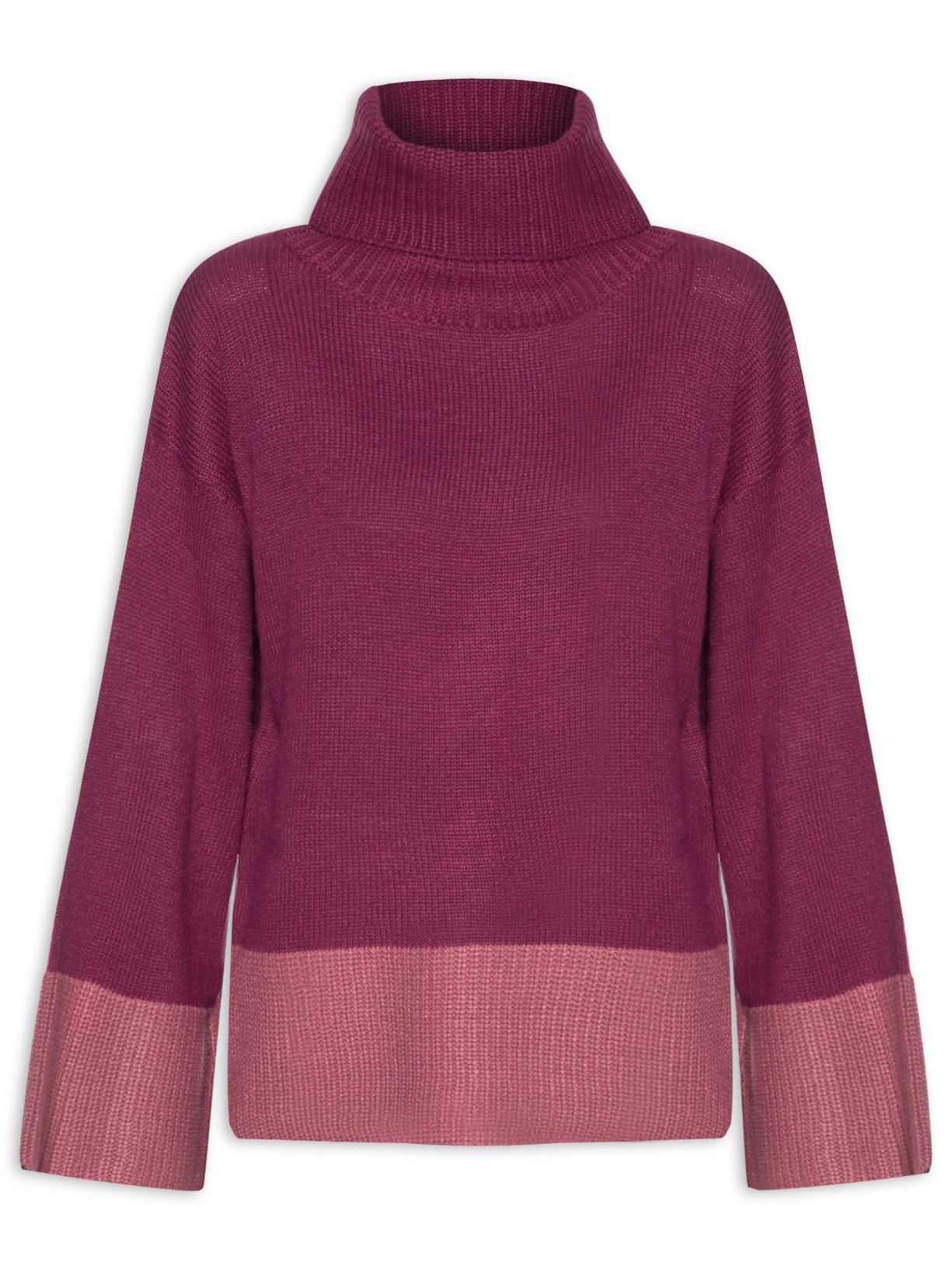 Blusa Feminina Tricot Manga Longa Bicolor - Rosa