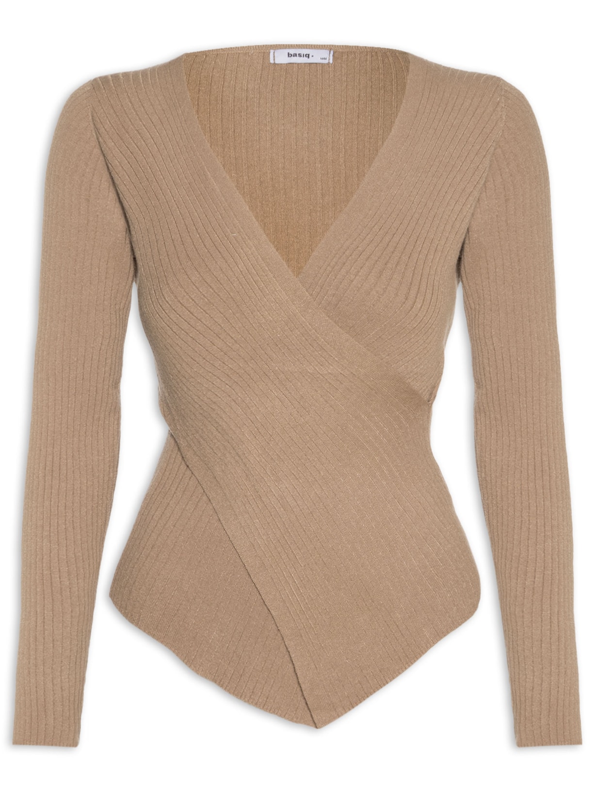 Blusa Feminina Tricot Manga Longa Decote Transpassado - Bege