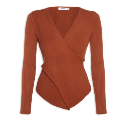 Blusa Feminina Tricot Manga Longa Decote Transpassado - Laranja