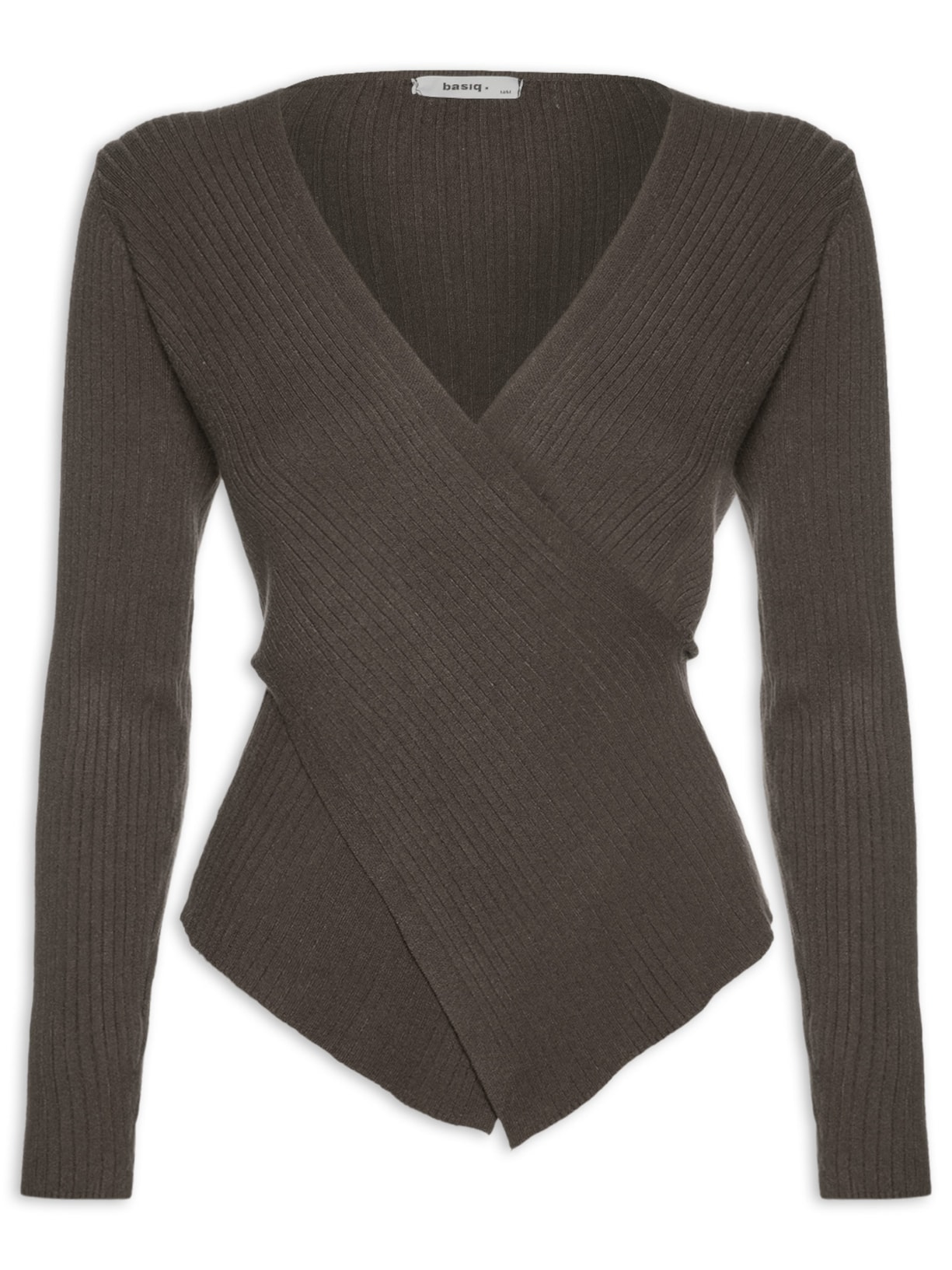 Blusa Feminina Tricot Manga Longa Decote Transpassado - Marrom