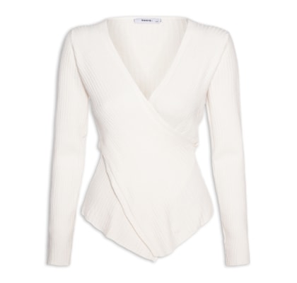 Blusa Feminina Tricot Manga Longa Decote Transpassado - Off White