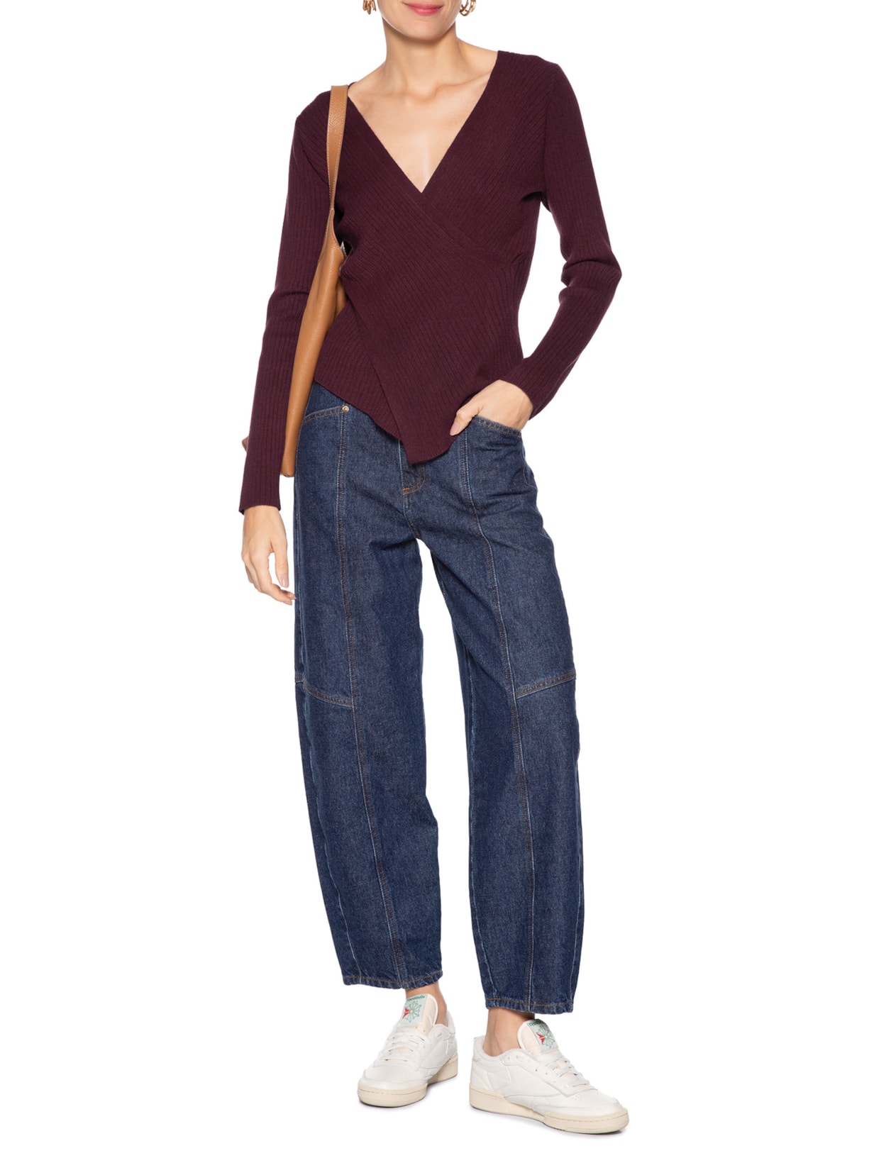 Blusa Feminina Tricot Manga Longa Decote Transpassado Vermelho Basiq
