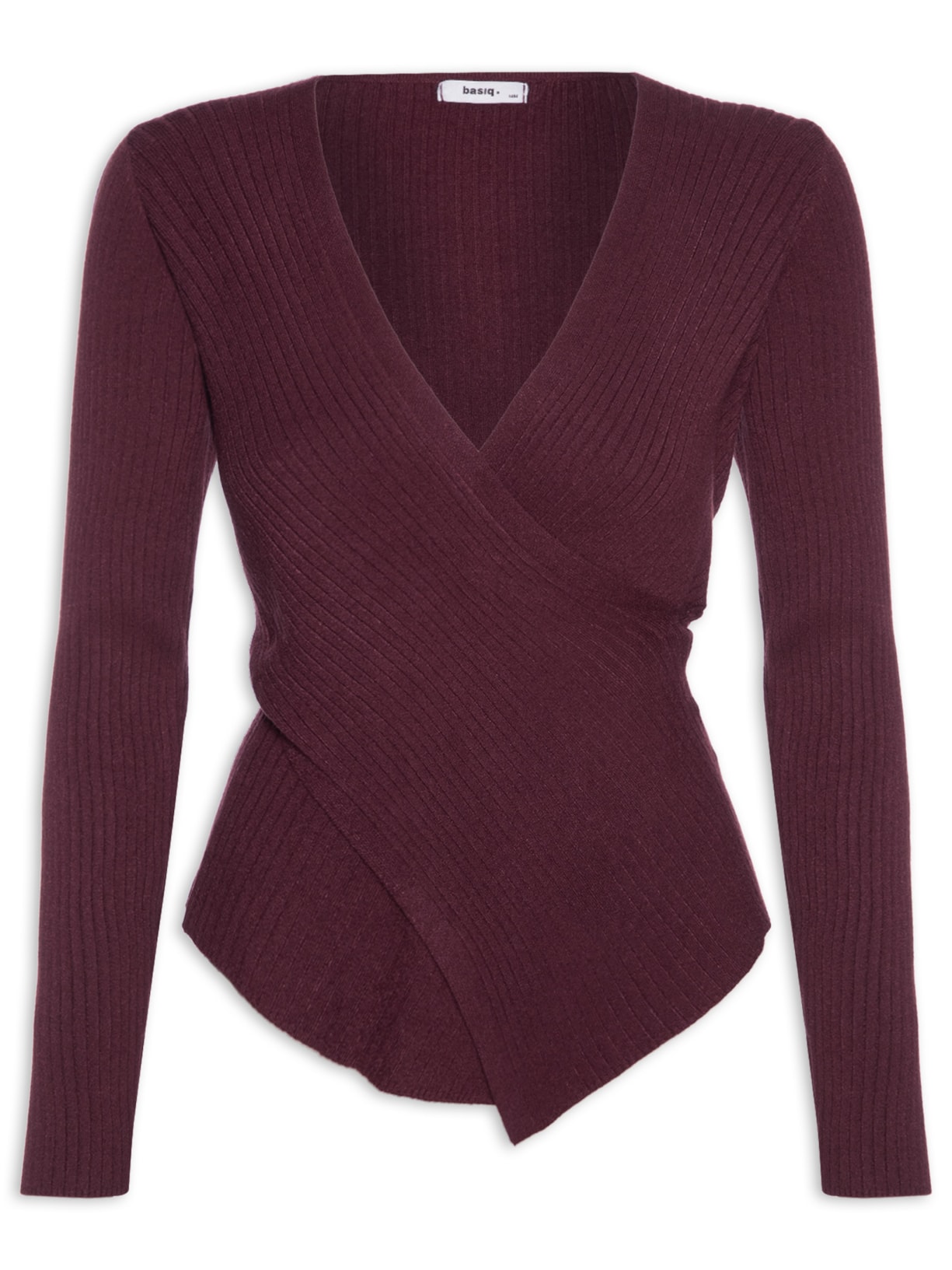Blusa Feminina Tricot Manga Longa Decote Transpassado Vermelho Basiq