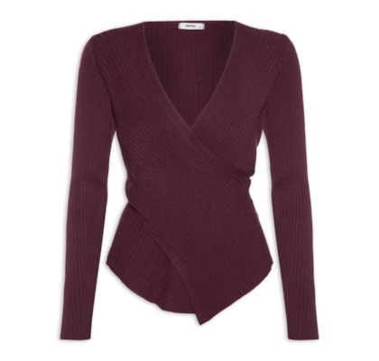 Blusa Feminina Tricot Manga Longa Decote Transpassado - Vermelho