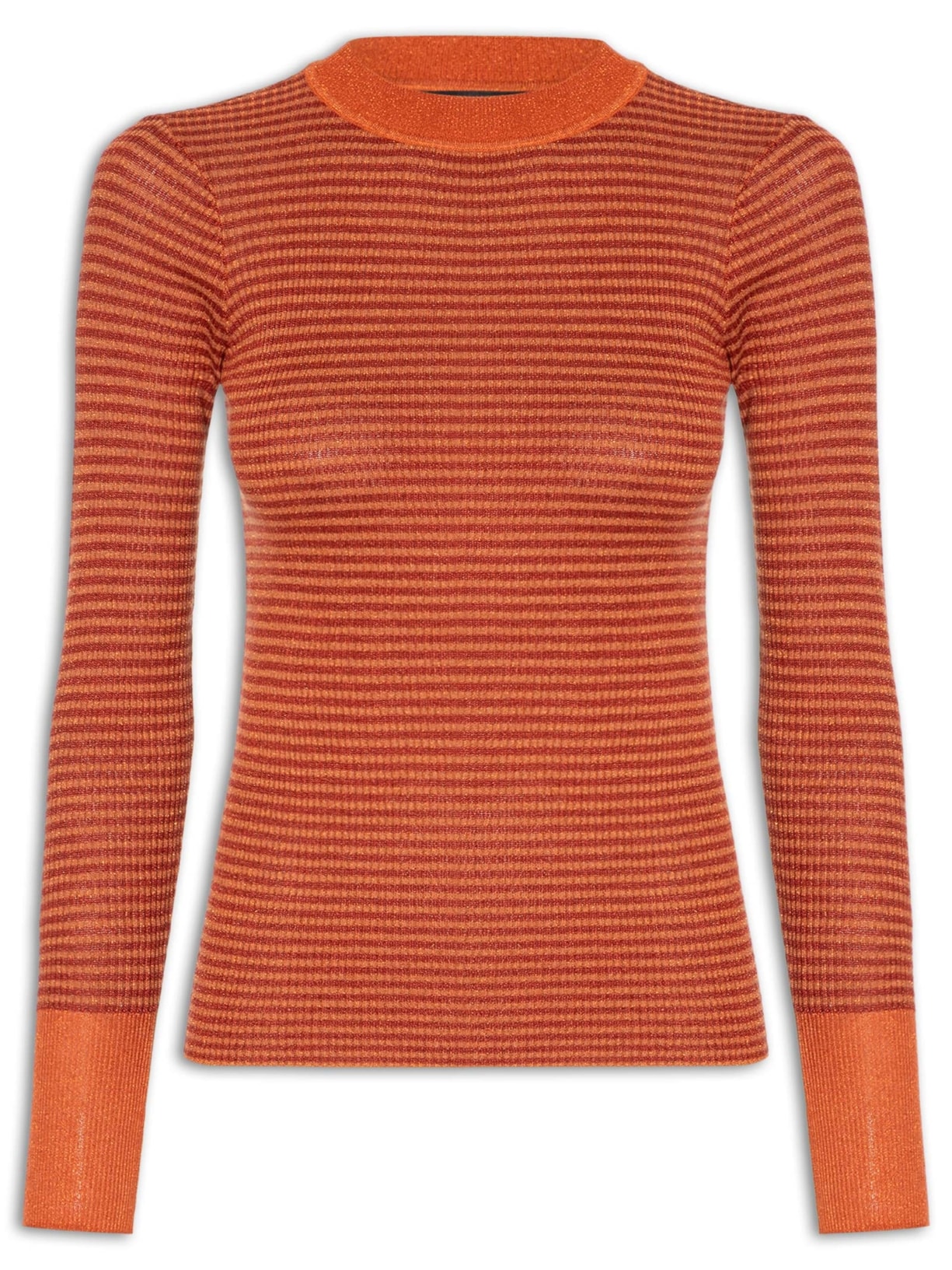 Blusa Feminina Tricot Manga Longa Listrada Lurex Laranja Animale