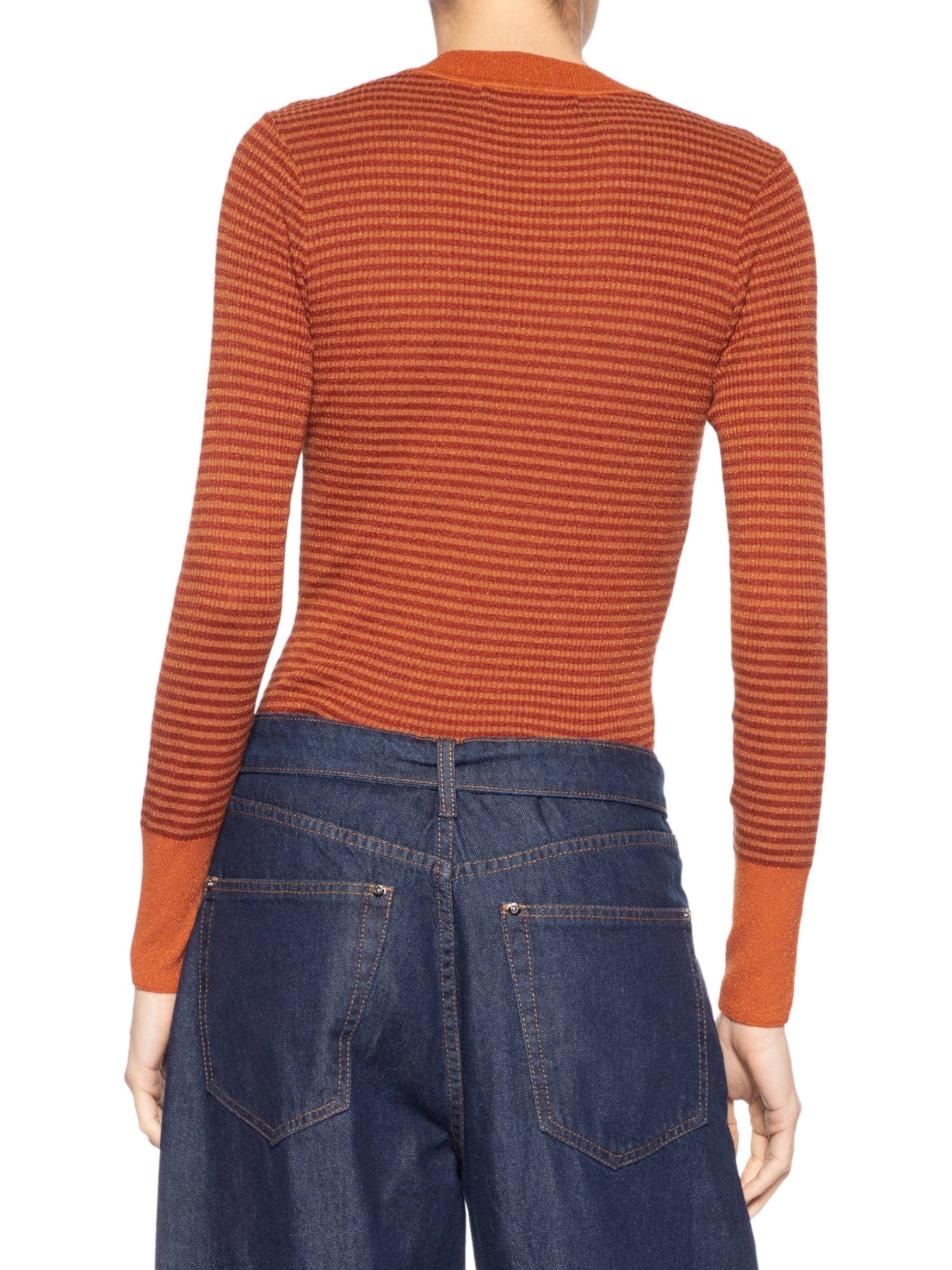 Blusa Feminina Tricot Manga Longa Listrada Lurex Laranja Animale