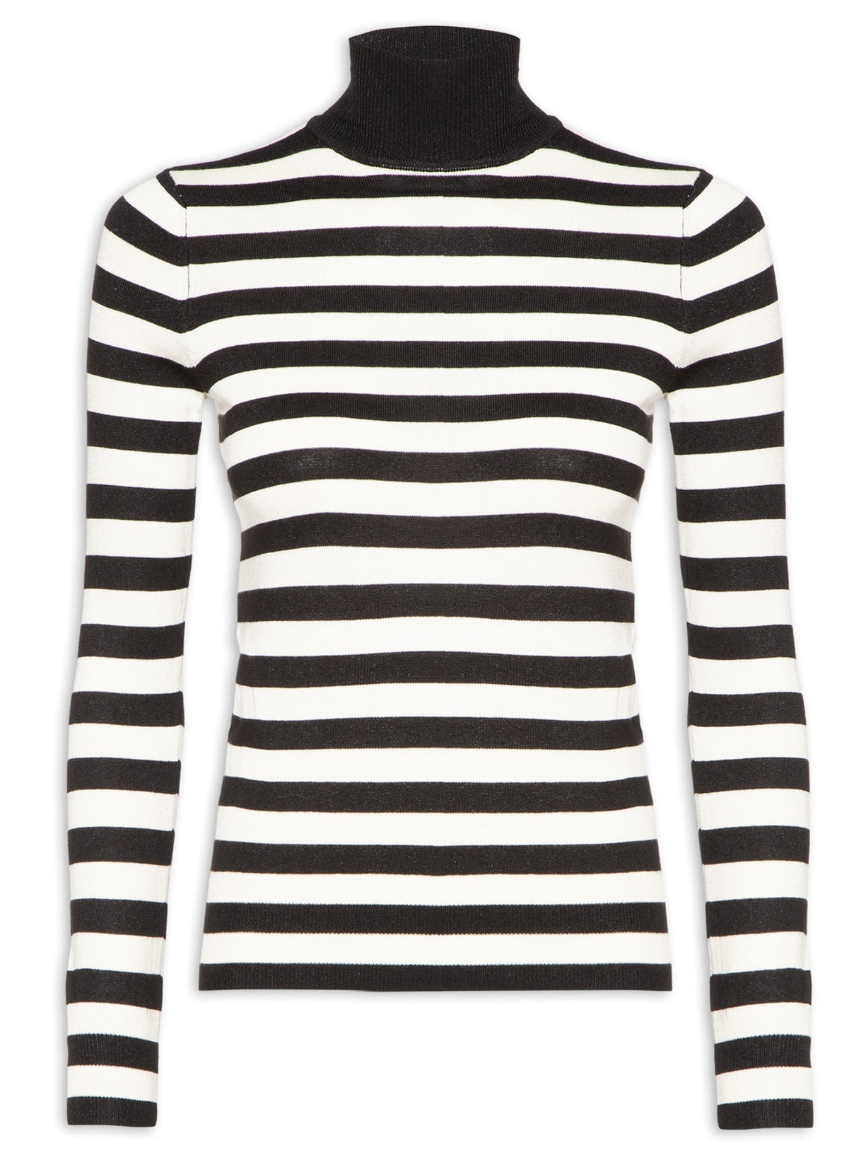 Blusa Feminina Tricot Manga Longa Lurex Listra - Preto