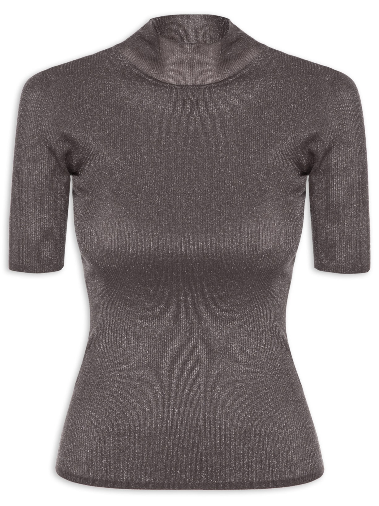 Blusa Feminina Tricot Manga Média Transparência - Marrom