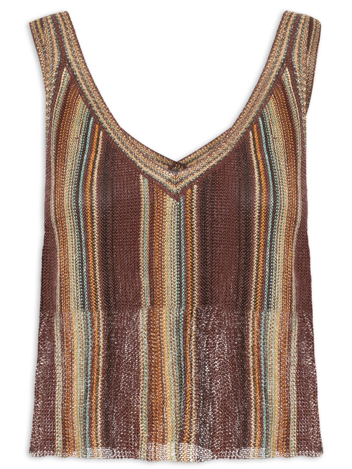 Blusa Feminina Tricot Multicolor Com Lurex - Marrom