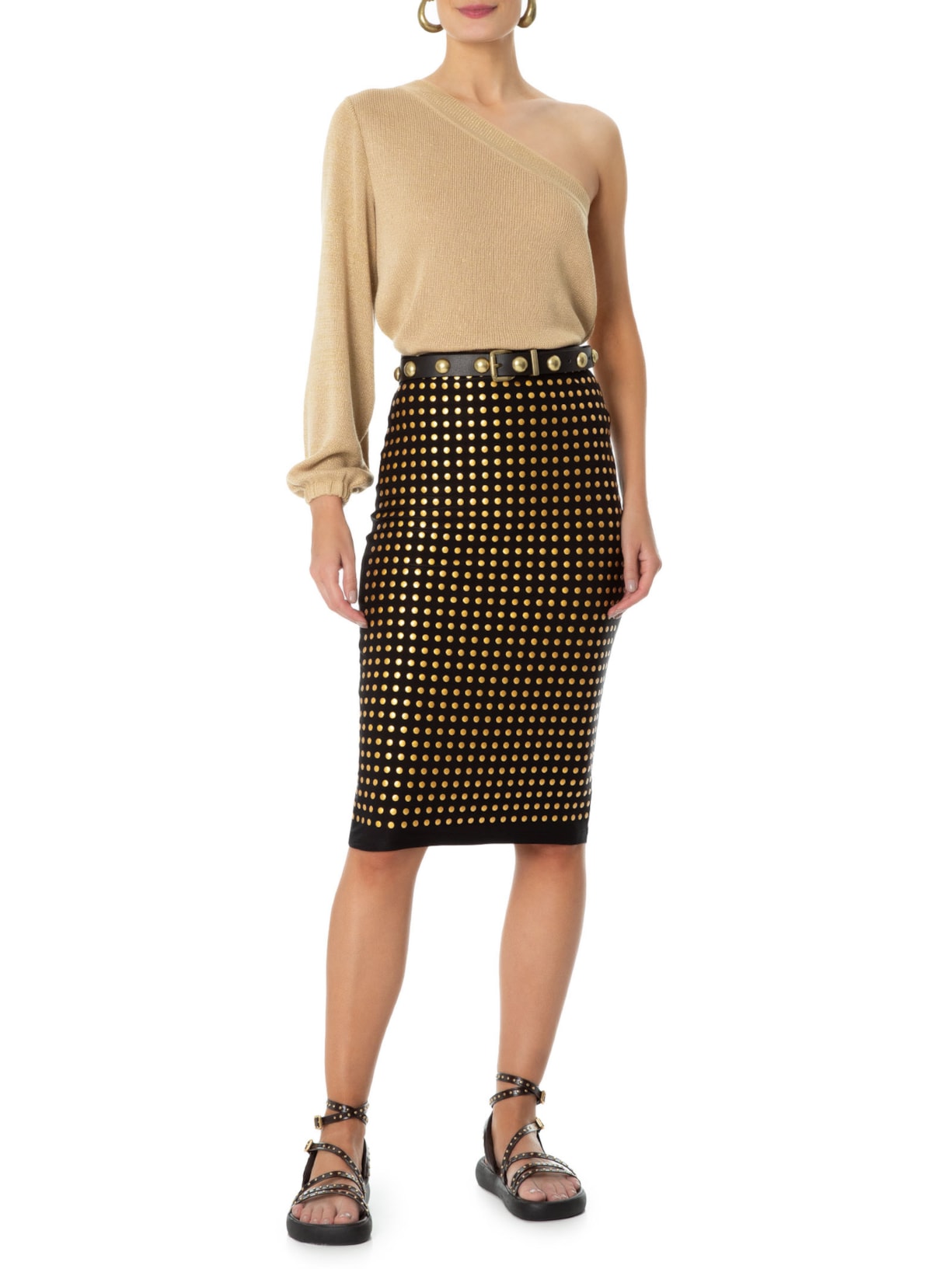 Blusa Feminina Tricot Ombro Só Lurex Dourado Maria Filó