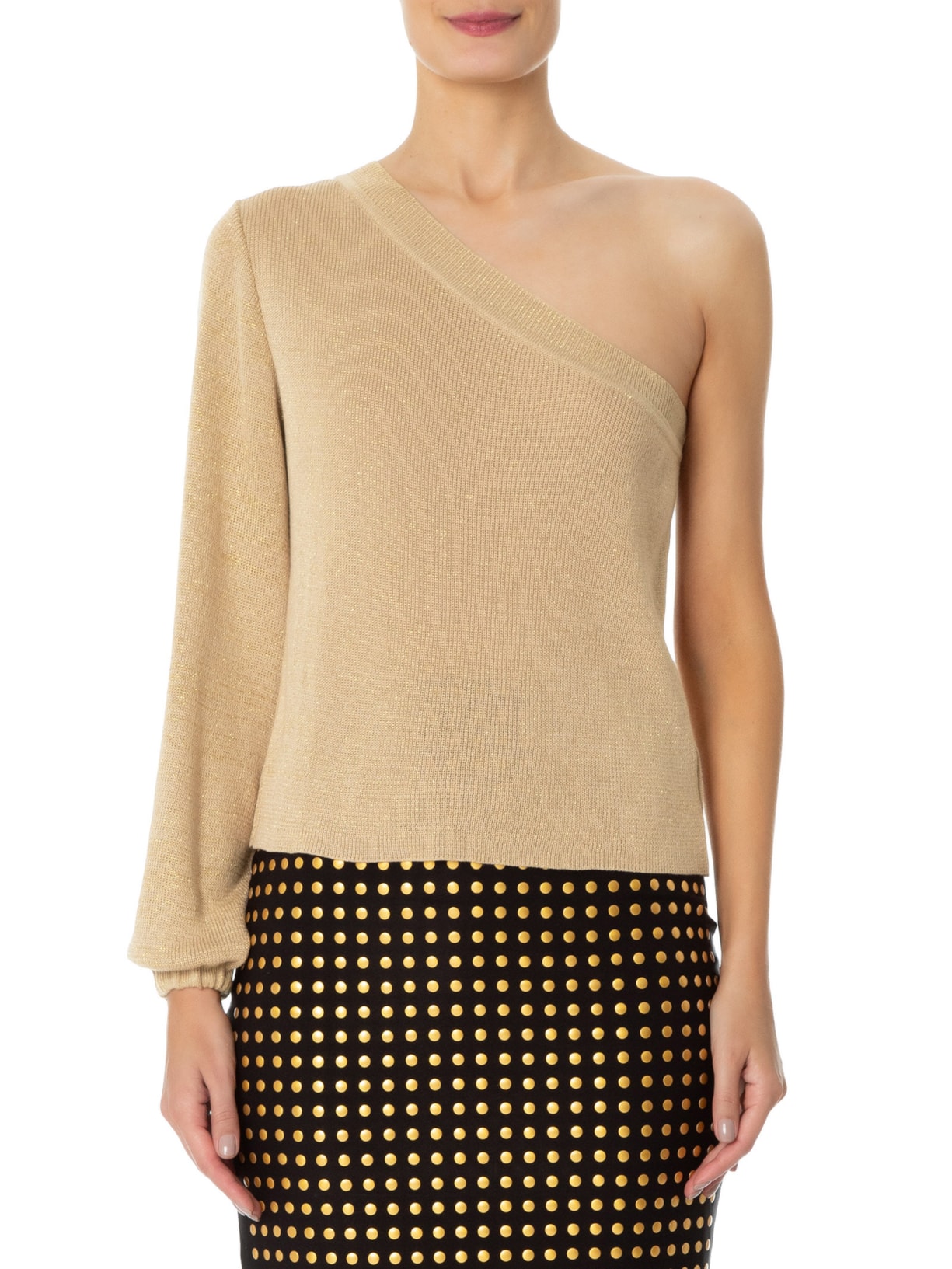 Blusa Feminina Tricot Ombro Só Lurex Dourado Maria Filó