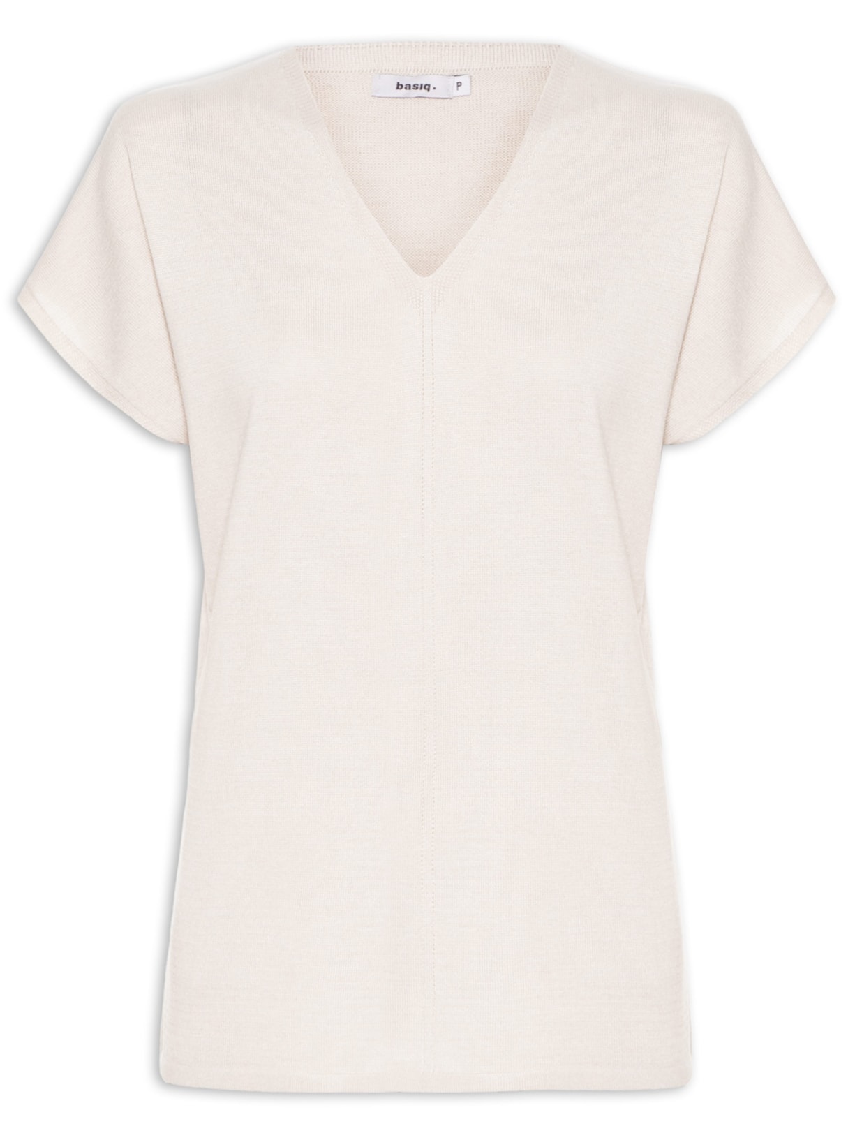 Blusa Feminina Tricot Oversized Com Decote Em V - Bege