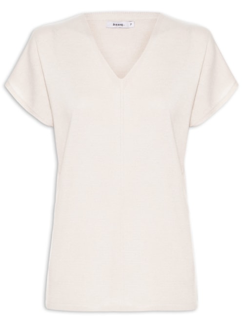 Blusa Feminina Tricot Oversized Com Decote Em V - Bege