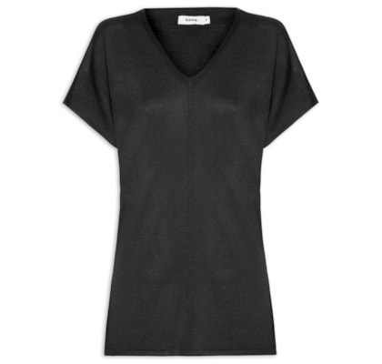 Blusa Feminina Tricot Oversized Com Decote Em V - Preto