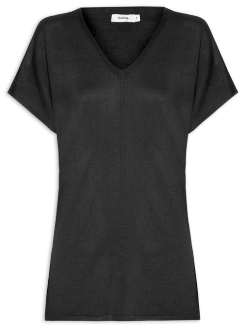 Blusa Feminina Tricot Oversized Com Decote Em V - Preto