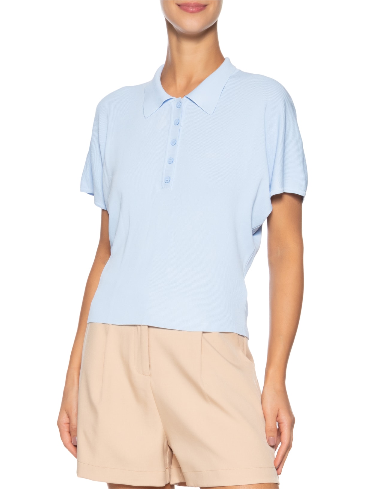 Blusa Feminina Tricot Oversized Gola Esporte Azul Basiq