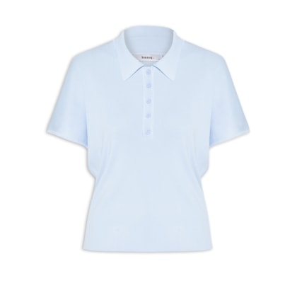 Blusa Feminina Tricot Oversized Gola Esporte - Azul