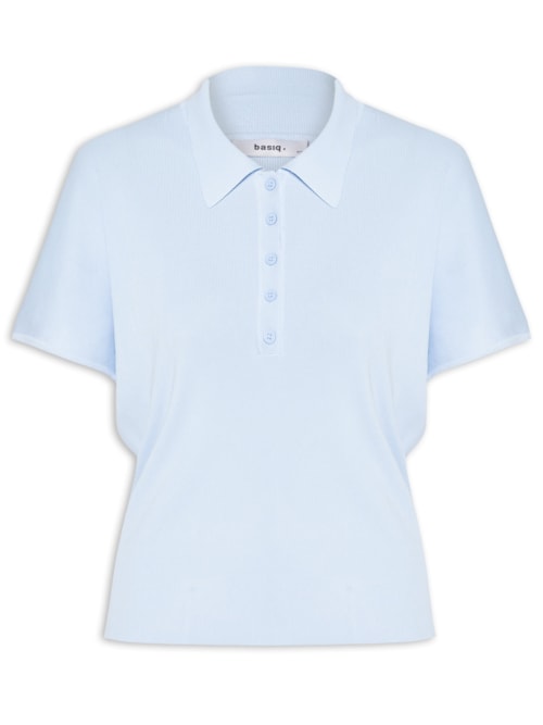 Blusa Feminina Tricot Oversized Gola Esporte - Azul
