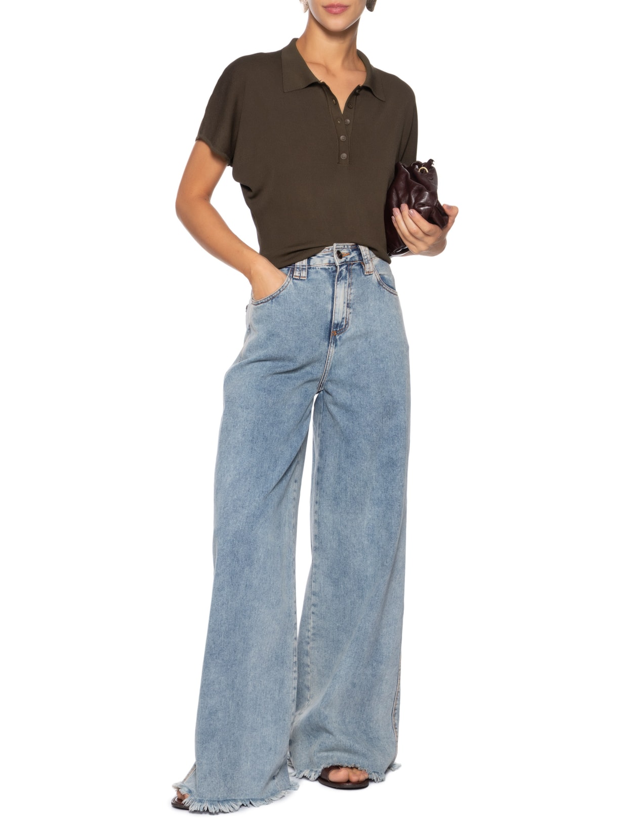 Blusa Feminina Tricot Oversized Gola Esporte Marrom Basiq