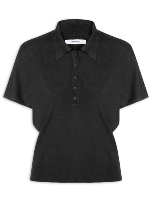 Blusa Feminina Tricot Oversized Gola Esporte - Preto