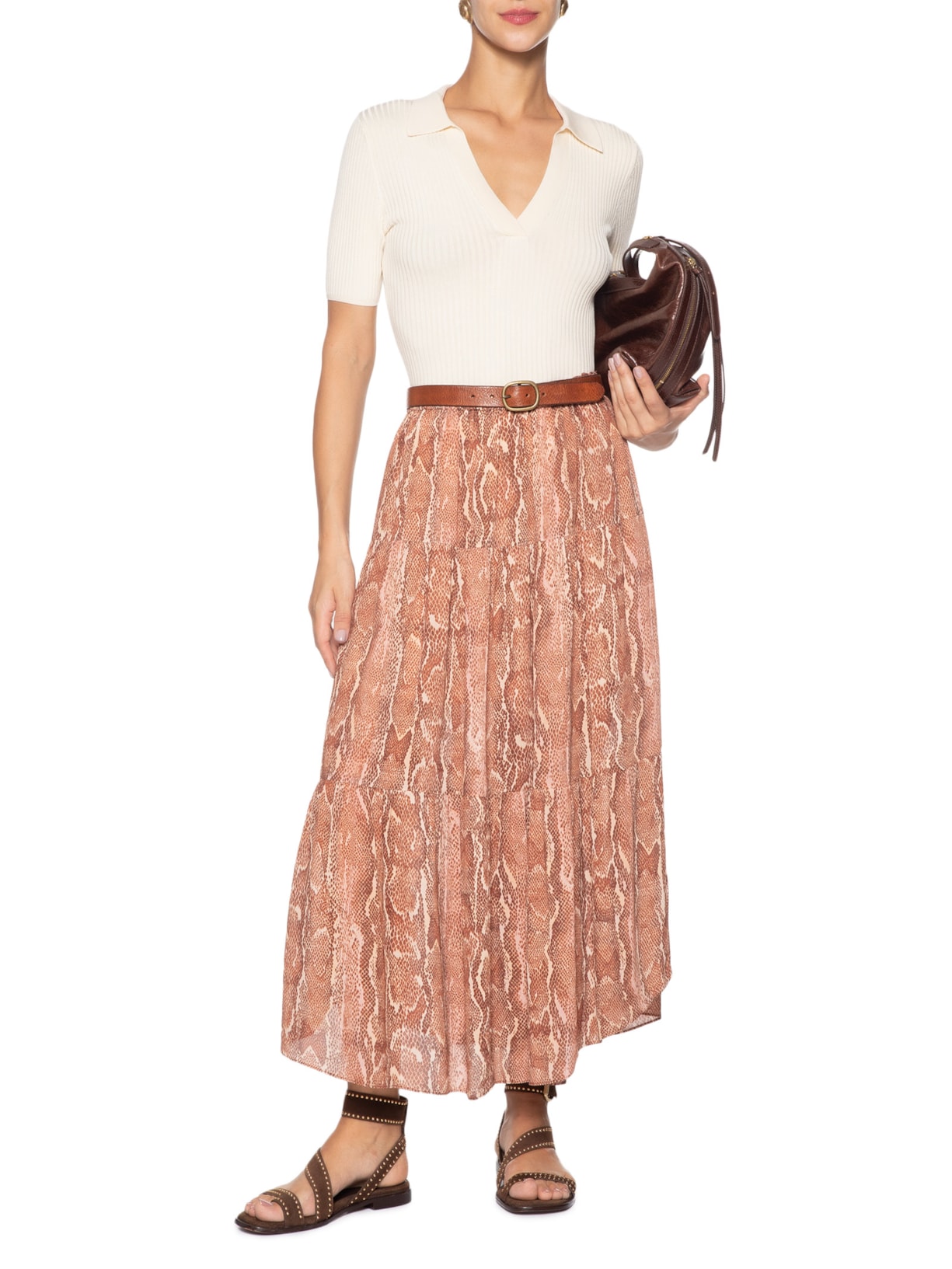 Blusa Feminina Tricot Polo Canelada Bege Maria Filó