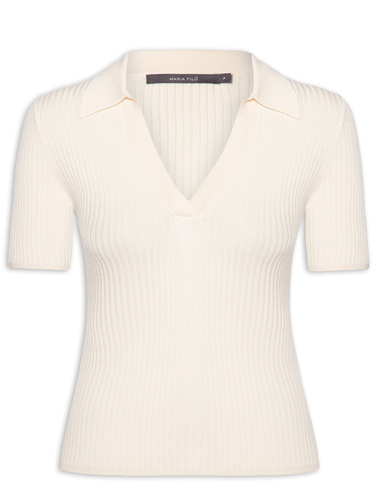 Blusa Feminina Tricot Polo Canelada Bege Maria Filó