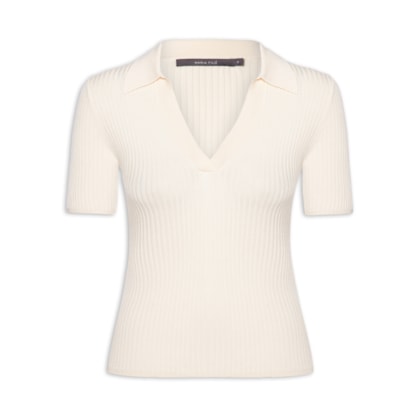 Blusa Feminina Tricot Polo Canelada - Bege