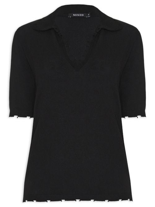 Blusa Feminina Tricot Polo Trash - Preto