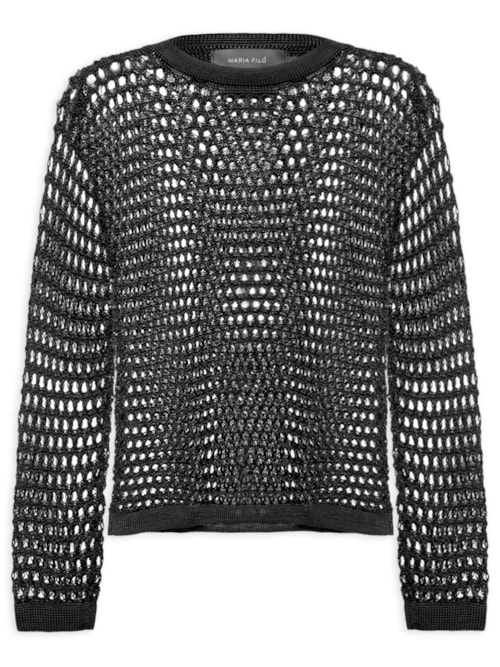 Blusa Feminina Tricot Ponto Telado - Preto