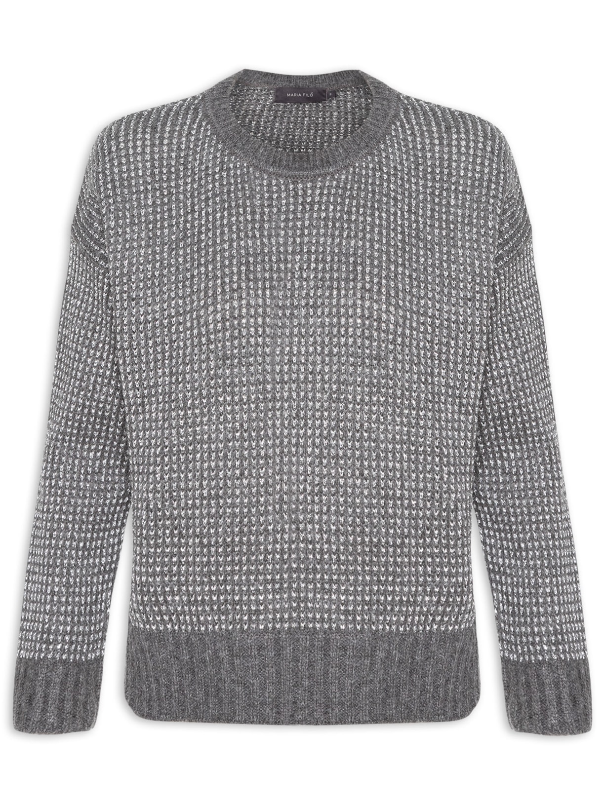 Blusa Feminina Tricot Pull Ponto Trancado Lurex - Cinza