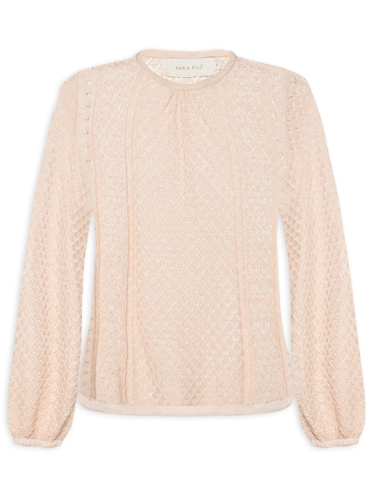 Blusa Feminina Tricot Punho Ponto Rendado - Bege