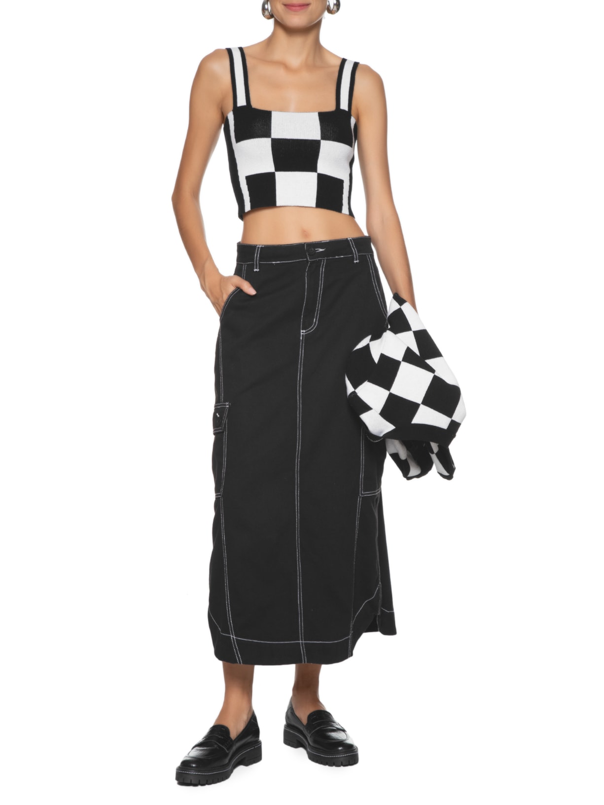 Blusa Feminina Tricot Quadrados Preto Dress To