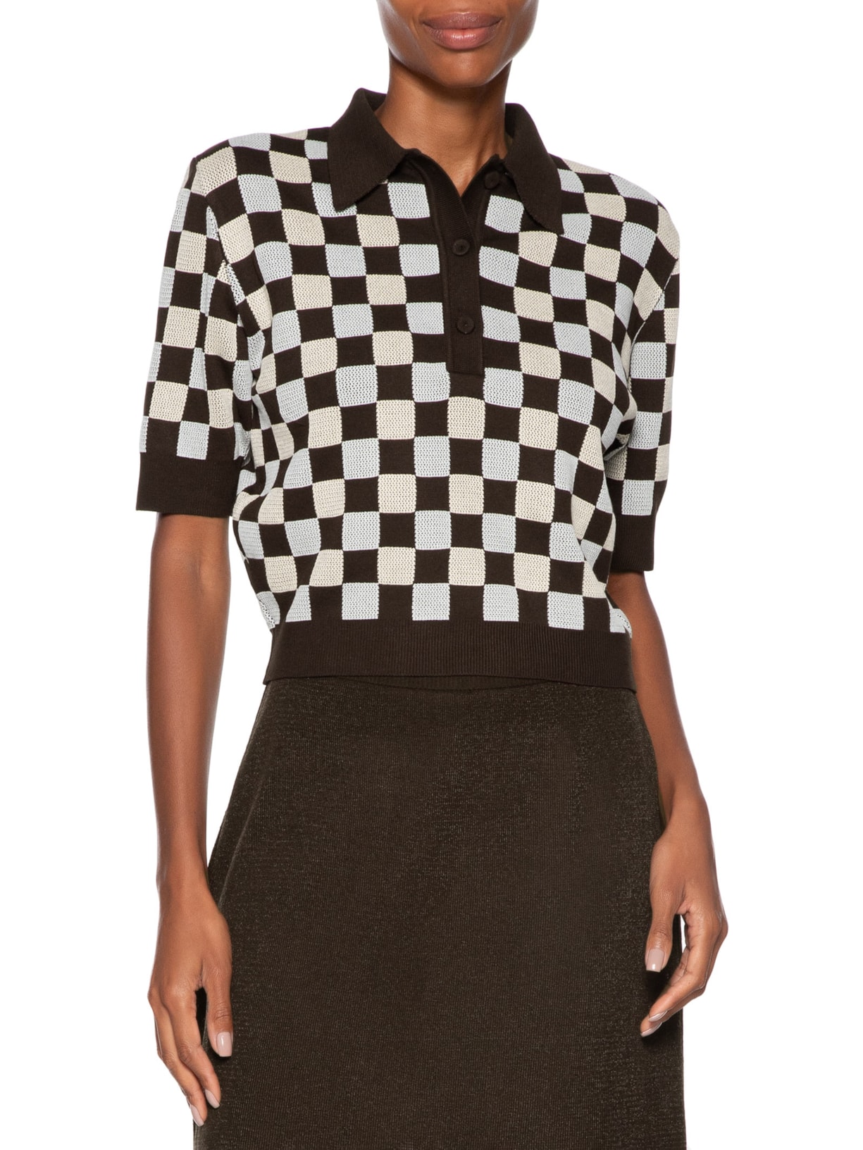 Blusa Feminina Tricot Quadriculada Marrom Coven