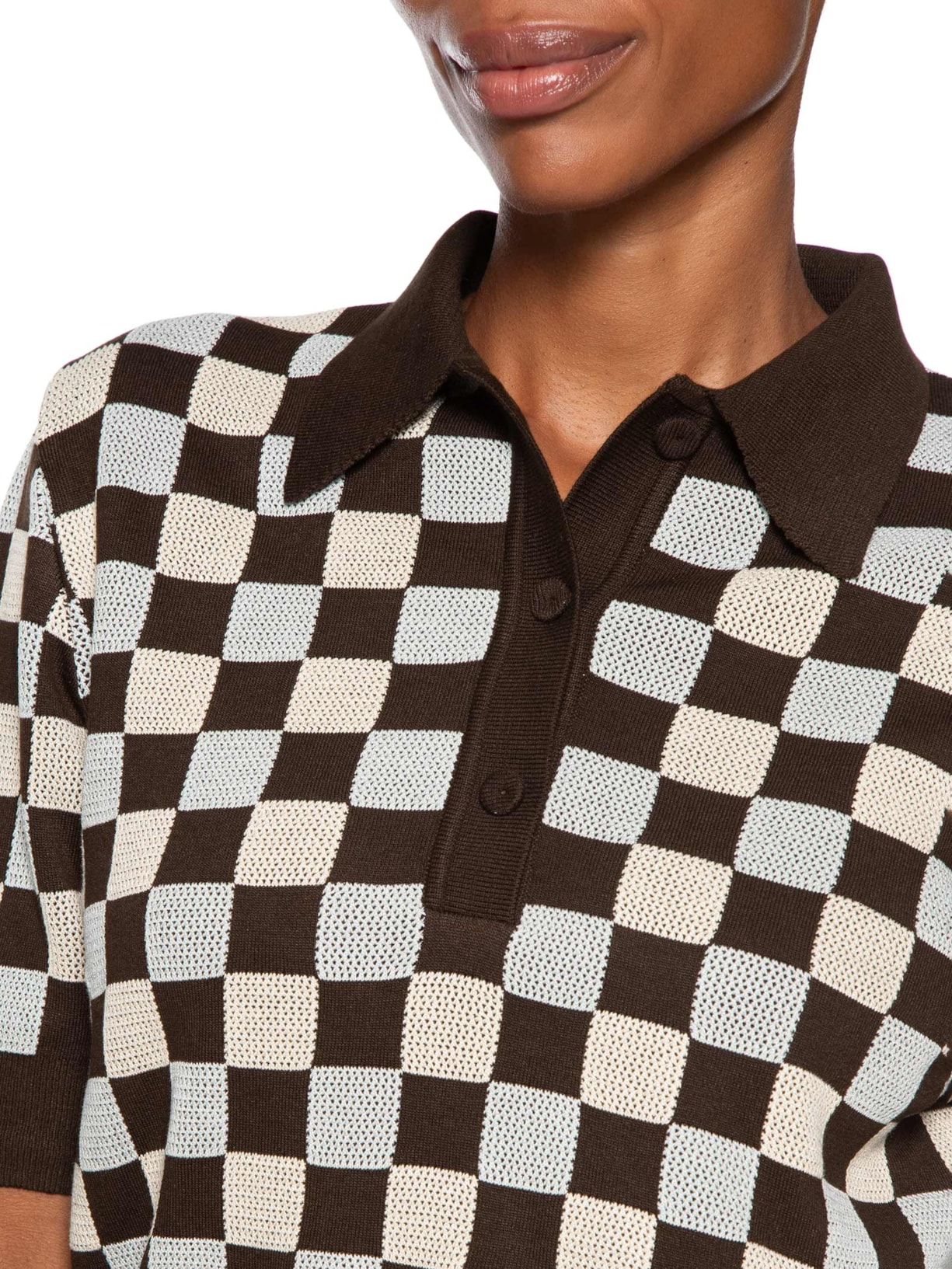 Blusa Feminina Tricot Quadriculada Marrom Coven