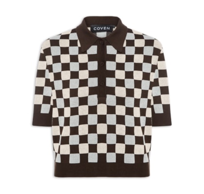 Blusa Feminina Tricot Quadriculada - Marrom
