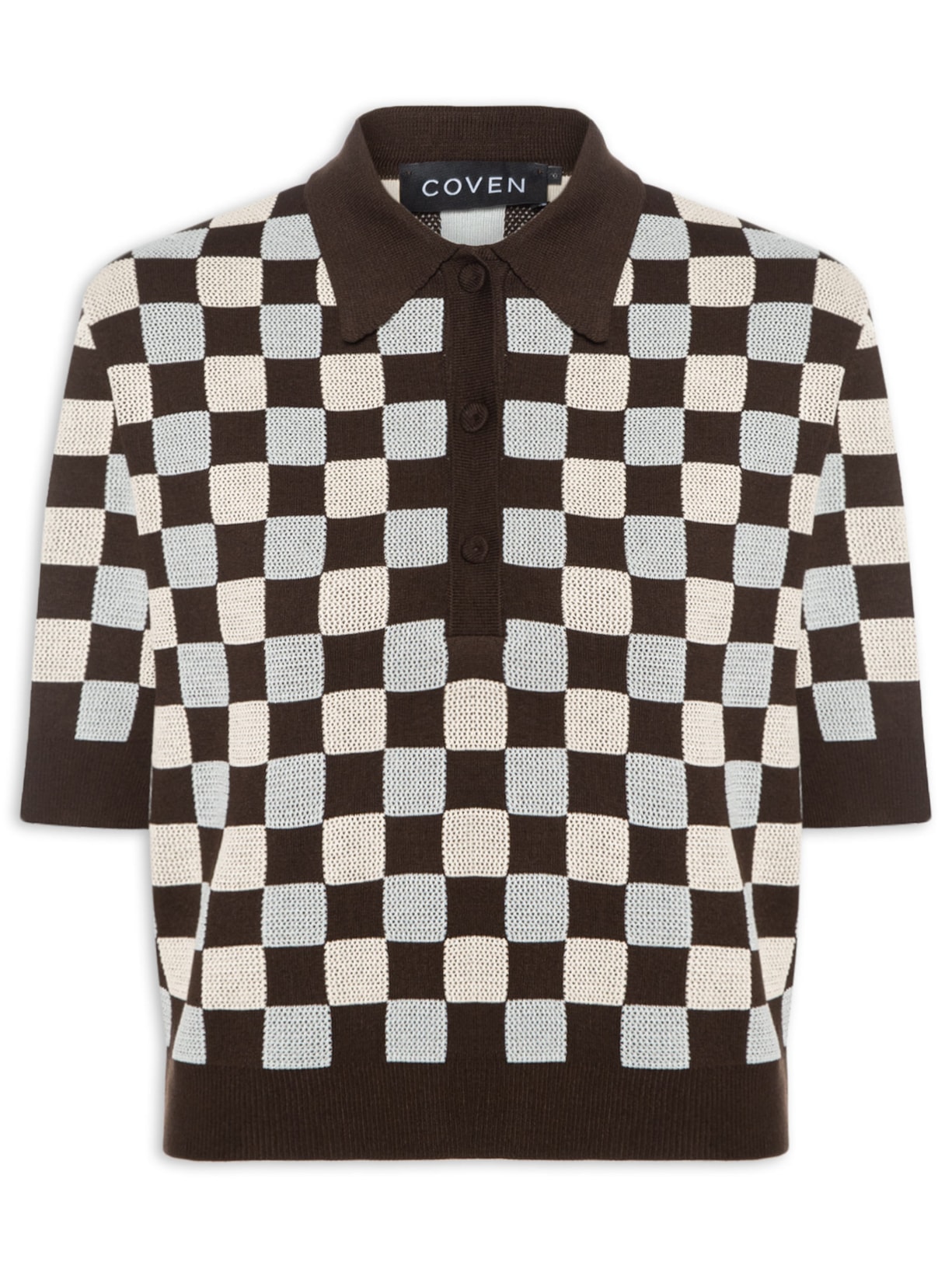 Blusa Feminina Tricot Quadriculada - Marrom