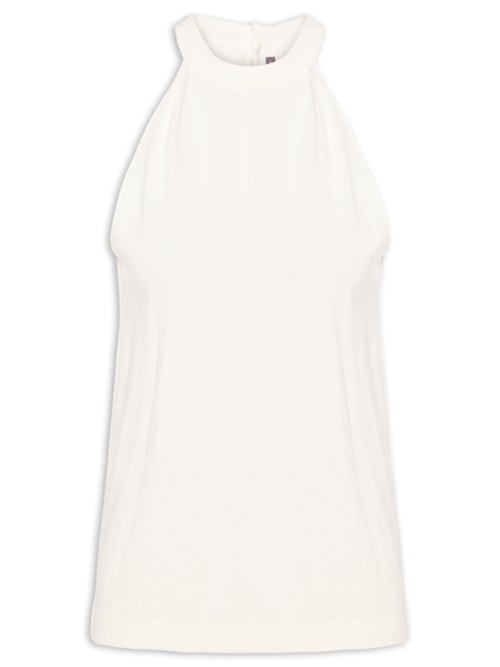 Blusa Feminina Tricot Regata Decote Alto - Branco