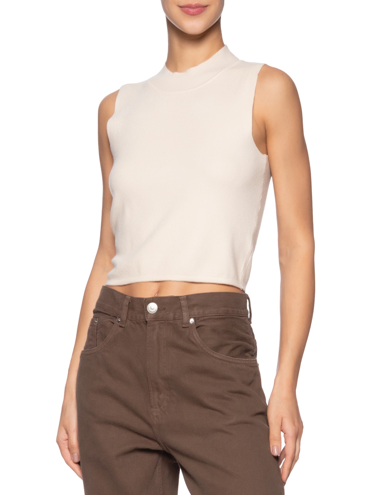 Blusa Feminina Tricot Sem Manga Bege Market 33