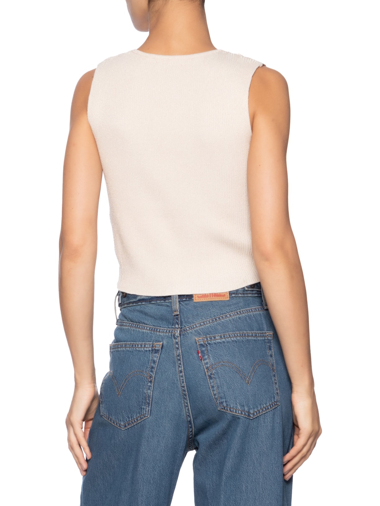 Blusa Feminina Tricot Sem Manga Bege Market 33