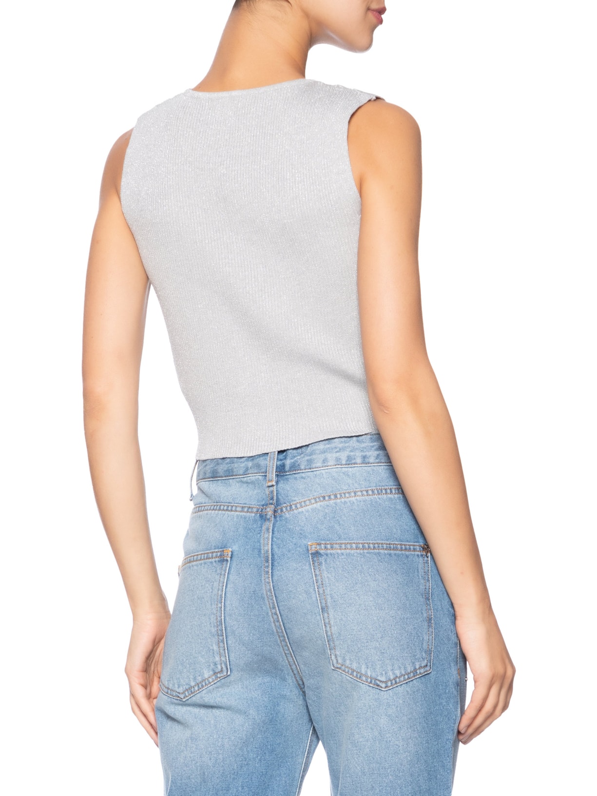 Blusa Feminina Tricot Sem Manga Cinza Market 33