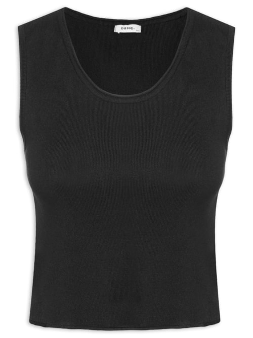 Blusa Feminina Tricot Sem Manga Decote Em U - Preto
