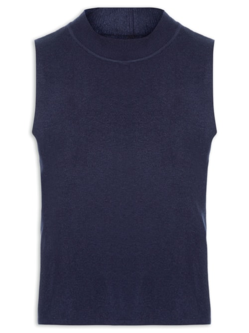 Blusa Feminina Tricot Sem Manga - Marinho