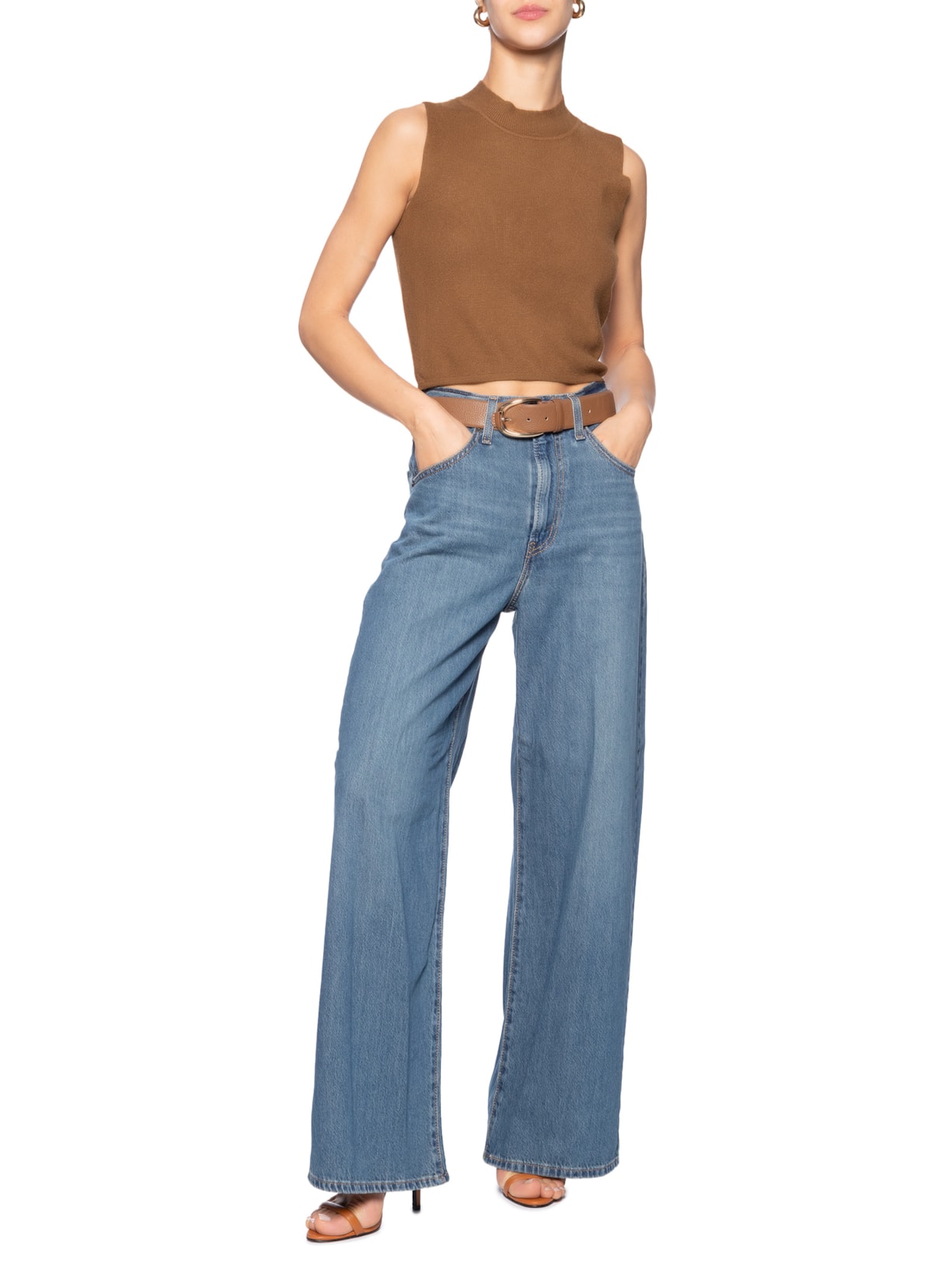 Blusa Feminina Tricot Sem Manga Marrom Market 33