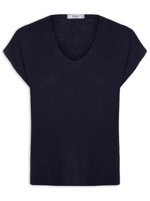 Blusa Feminina Tricot Sem Manga Oversized - Azul